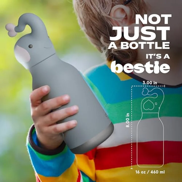 ASOBU Bestie Kindertrinkflasche mit Elefantenkopf, isolierte Edelstahlflasche 420ml, auslaufsicher & BPA-frei, Spülmaschinenfest – Bild 5