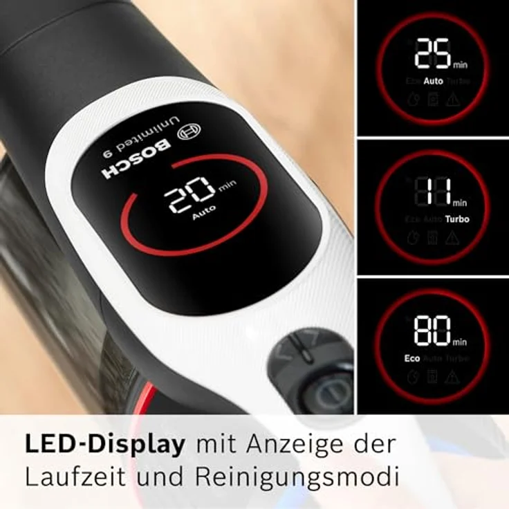Bosch Akku-Staubsauger Unlimited 9 BTS942WQC, kabellos mit MicroClean Technology, HEPA-Filter, LED-Display, 10 J. Motorgarantie, 2x 4Ah Akku, weiß – Bild 4