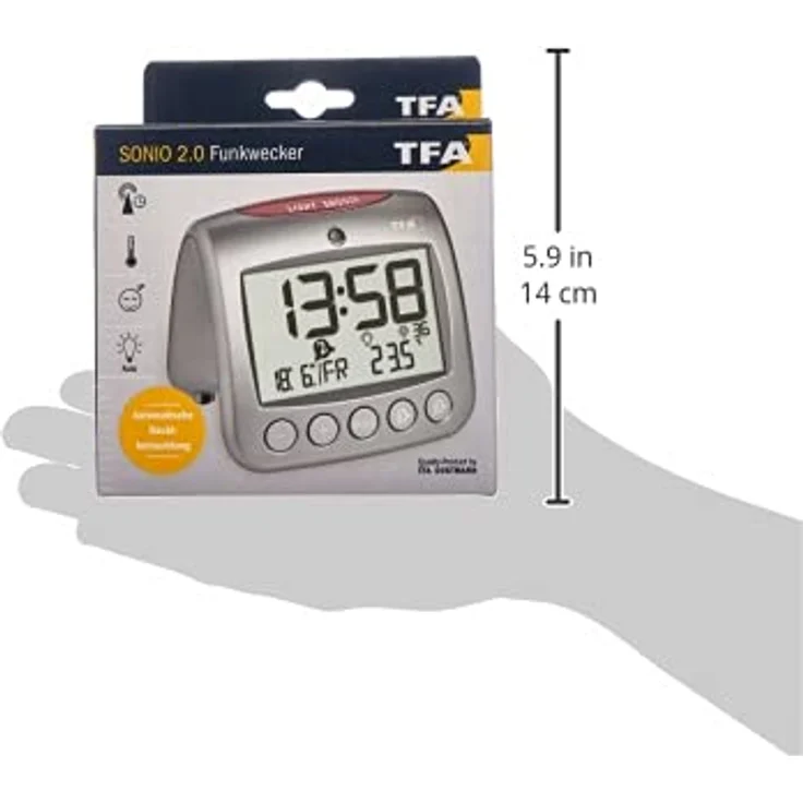 TFA Dostmann Funkwecker Sonio 2.0 TFA 60.2559.54 Digitalwecker mit Temperaturanzeige, schwarz – Bild 5