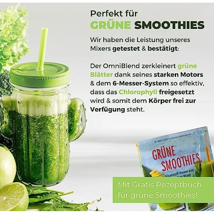 yayago OmniBlend Smoothie Maker 2L in weiß I Standmixer inkl. BPA-freiem Behälter & 6-Klingen-System aus Edelstahl I ideal für grüne Smoothies I mit 3 PS Motor – Bild 4