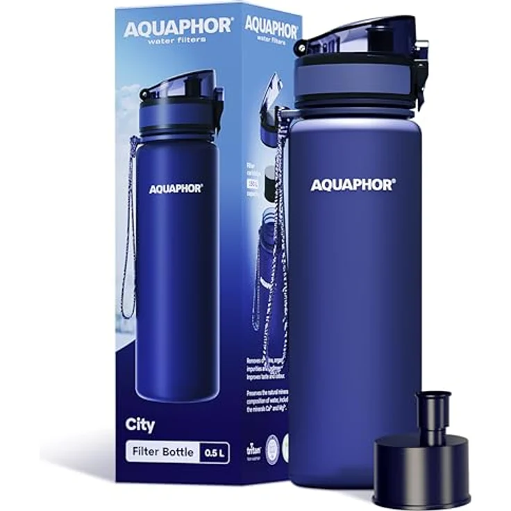 Aquaphor AQUAPHOR CITY blaue Filterflasche + 1 0,5 L Kartusche, Aktivkohlefilter für unterwegs – Bild 2