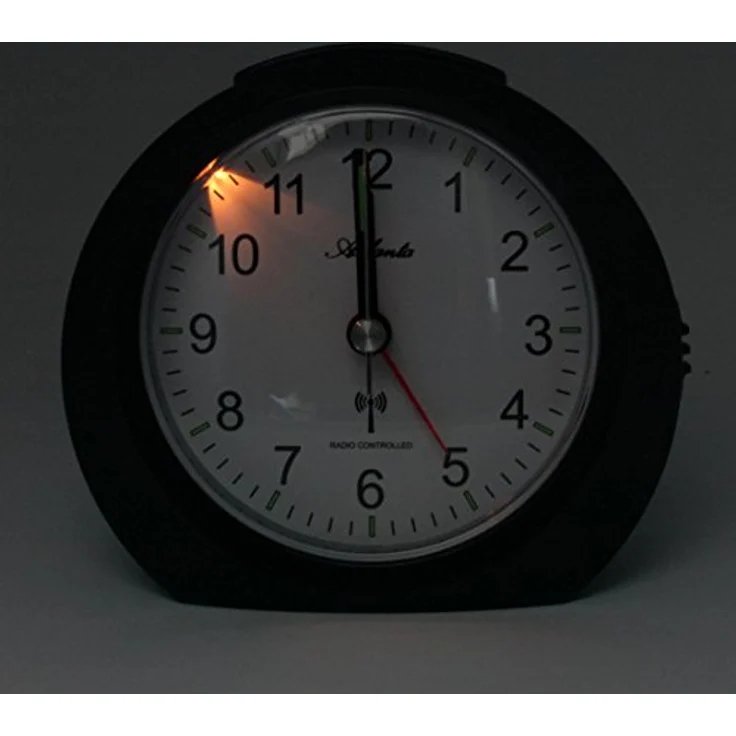 Atlanta Funkwecker 1856, Analog ohne Ticken mit Licht, Snooze und automatischer Zeiteinstellung, Schwarz – Bild 3