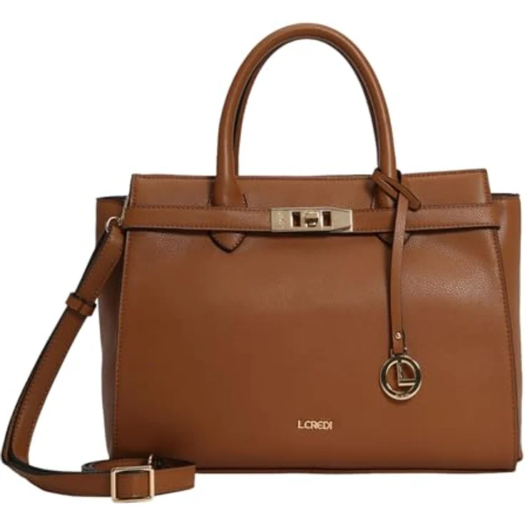L.Credi Konstanze Handtasche, 37 cm, braunes Kunstleder mit geräumigem Hauptfach – Bild 1