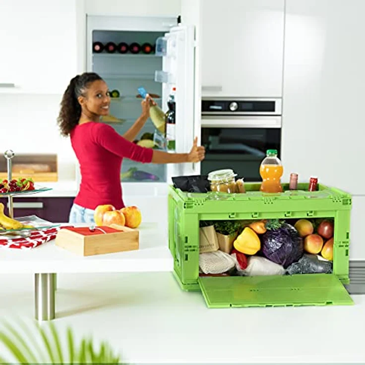 Relaxdays Profi Transportbox stabil, Gewerbe, hochwertiger Kunststoff, Qualität, PP, Grün, 60 L, HxBxT 32,5x58,5x39,5cm – Bild 2