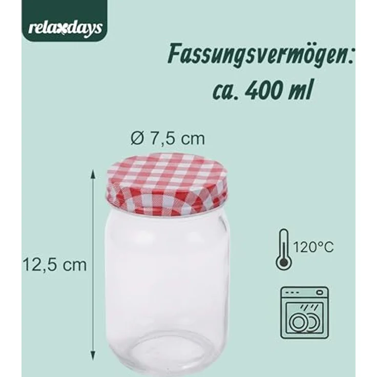 relaxdays Einmachglas Set 400 ml, 25er Pack, Twist-Off-Deckel, rot-weiß kariert, luftdicht, für Marmelade und Kompott – Bild 4