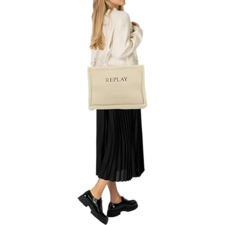 Replay Shopper Tasche 39 cm, 100% Polyurethan, beige, Einkaufstasche – Bild 3