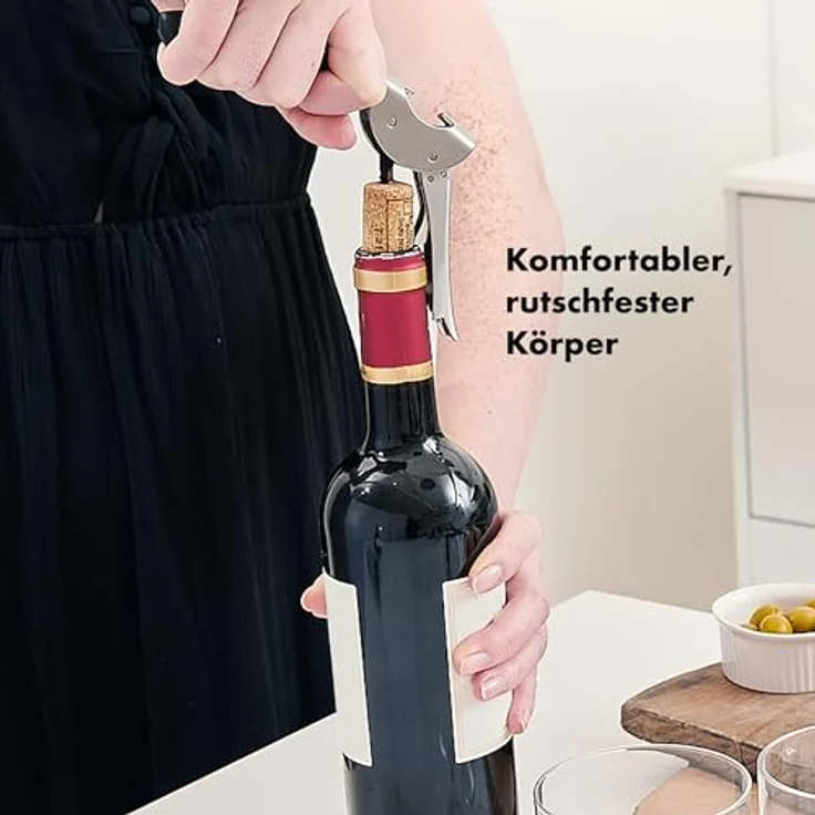 OXO Kellner-Korkenzieher aus Stahl mit Doppelhebel, Edelstahl-Folienschneider und Flaschenöffner – Bild 5