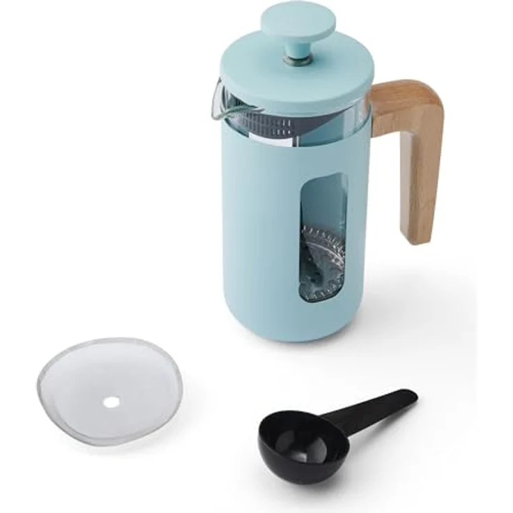 La Cafetière Pisa Kaffeebereiter für 3 Tassen, himmelblau, langlebiger Edelstahlrahmen, hitzebeständige französische Presse mit Naturholzgriff, 350 ml – Bild 4