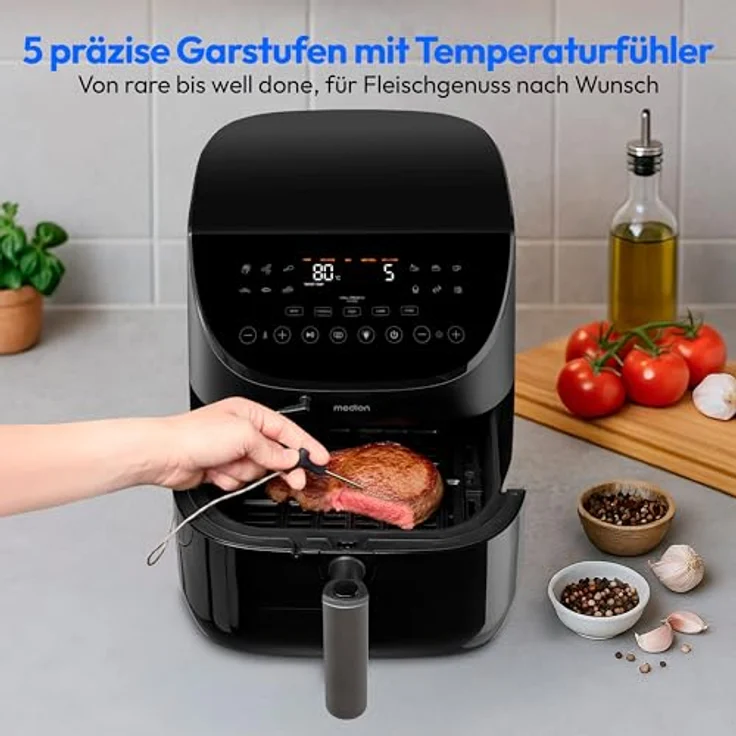 MEDION X20 XL Heißluftfritteuse, 6,6 Liter, 1.700 Watt, 5 Fleischprogramme mit Temperaturfühler, ILAG PFAS-frei, 10 Programme – Bild 5