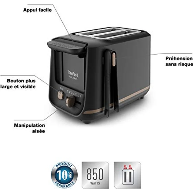 Tefal TT5338 Includeo 2-Scheiben-Toaster, 850 Watt, 7 Bräunungsstufen, Aufwärmfunktion, Brotzentrierung, schwarz – Bild 2