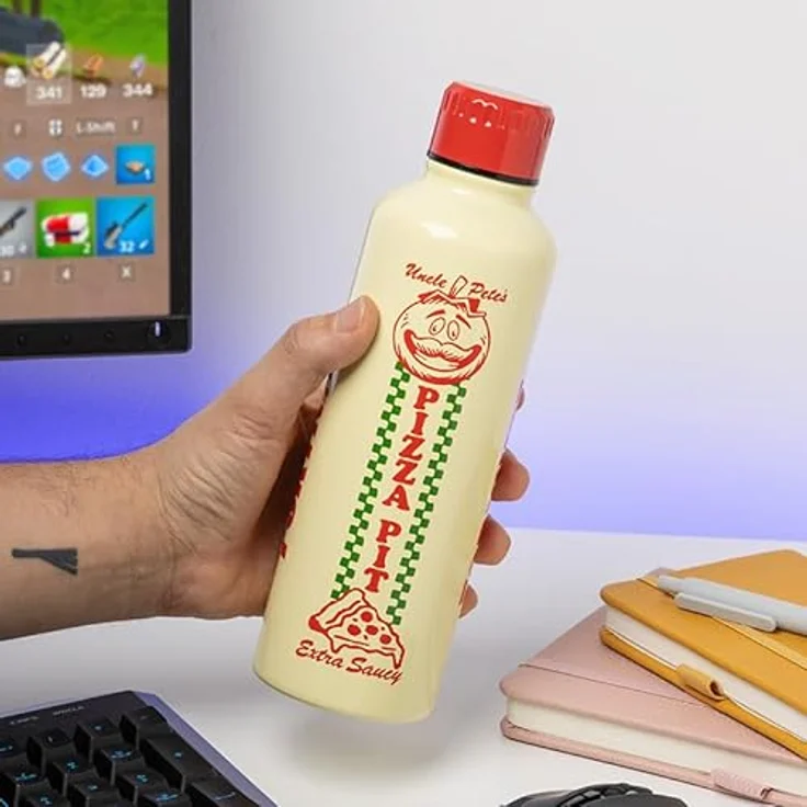 Paladone Fortnite Uncle Pete's Pizza Pit Metall-Wasserflasche, 500 ml, wiederverwendbare Edelstahlflasche mit Schraubverschluss, offizielles Gaming-Merchandise für Teenager – Bild 2