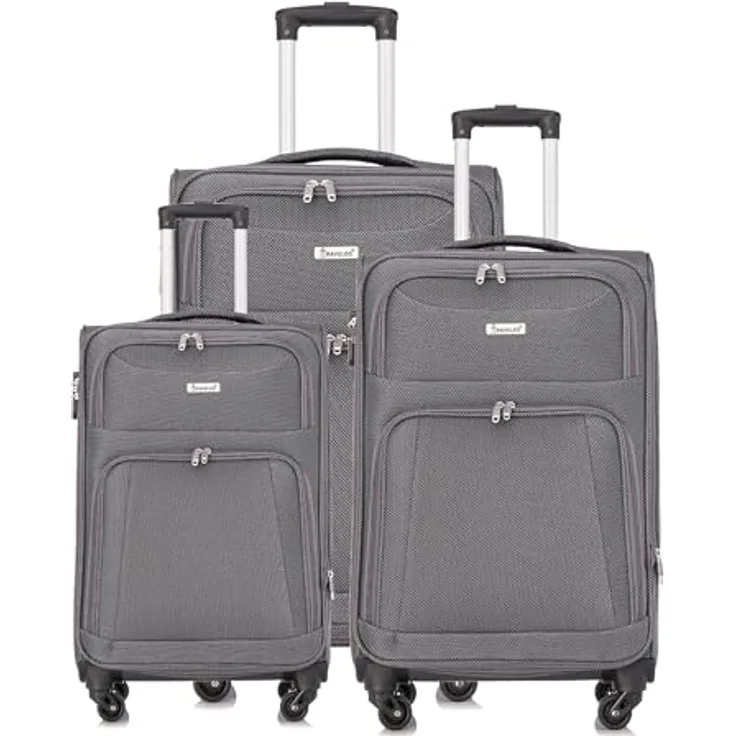 COFI 1453 Hochwertiges 3er Kofferset aus Stoff mit Erweiterbarer Kapazität und 360° Rädern Grau