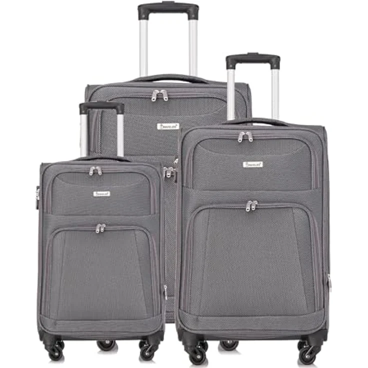 COFI 1453 Hochwertiges 3er Kofferset aus Stoff mit Erweiterbarer Kapazität und 360° Rädern Grau – Bild 1