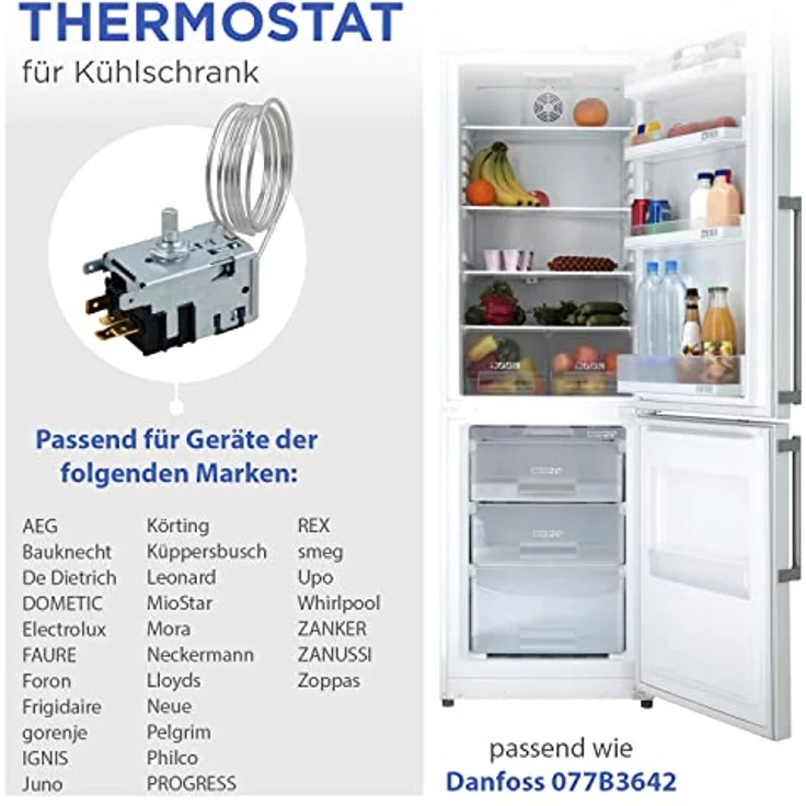 VIOKS Kühlschrank Thermostat 4x6,3mm AMP Ersatz für Ranco K59H1300 Liebherr 6151086 Miеle 1513061 Gorenje 596279 Danfoss Thermostat 077B6738 - Kühlthermostat Temperaturregler für Gefrierschrank – Bild 2