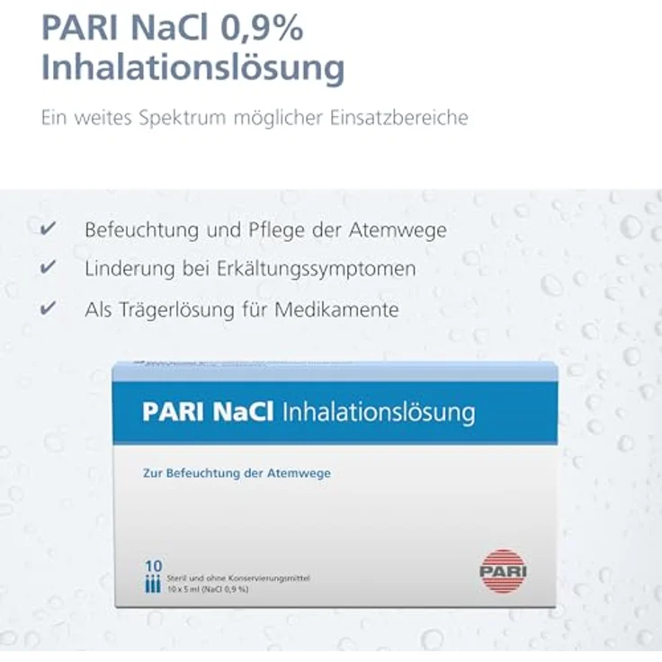 PARI Kochsalzlösung zum Inhalieren für Säuglinge, Kinder und Erwachsene – 10 Ampullen á 5ml NaCl 0,9% Inhalationslösung - Steril und ohne Konservierungsstoffe – Bild 4
