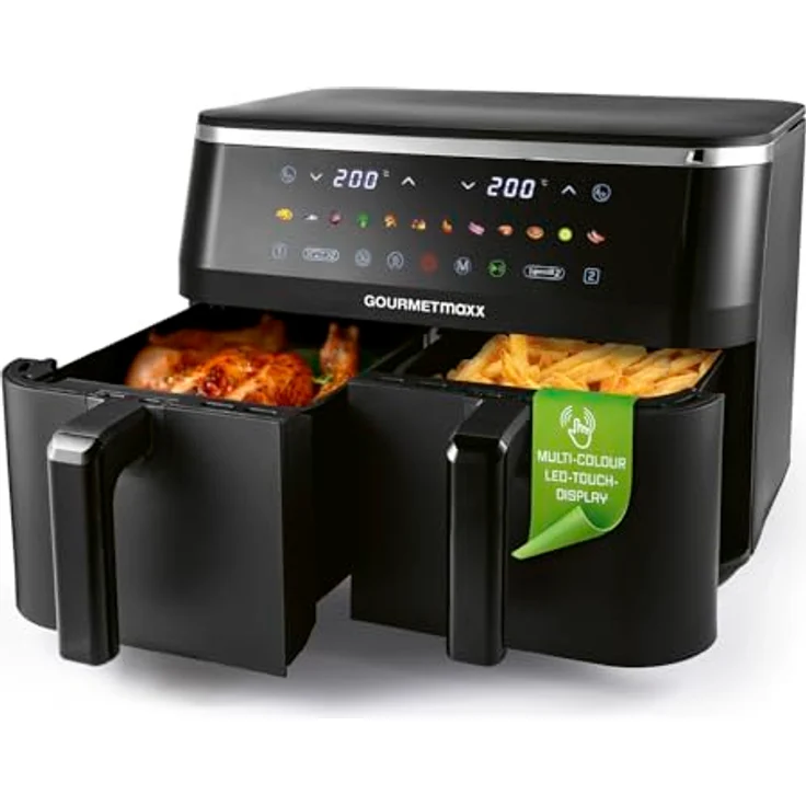 GOURMETmaxx Doppelkammer-Heißluftfritteuse 2 x 4,5 l mit Touchscreen, 12 Programmen und 3100 W Leistung – Bild 1