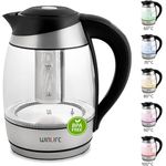 WINLIFE Glaswasserkocher 1,8L Edelstahl mit LED-Temperaturanzeigebeleuchtung für 60, 70, 80, 90, 100°C| mit Teesiebeinsatz und Kalkfilter | Warmhaltefunktion| 2200 Watt| 360°-Basis | Silber