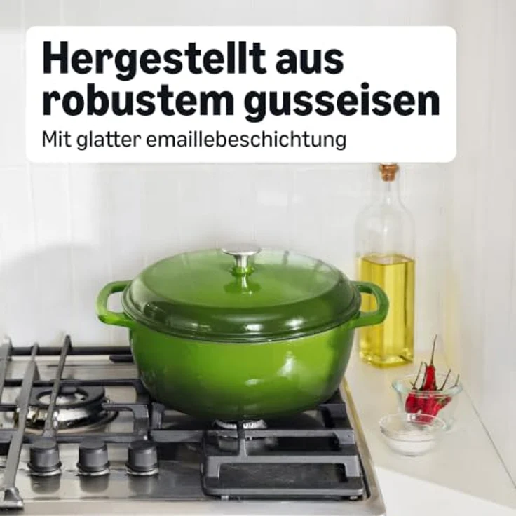 Amazon Basics Rundschmortopf, 4,1 L, emailliertes Gusseisen in Grün, geeignet für alle Herdarten, ofenfest bis 260°C, inklusive Deckel – Bild 5