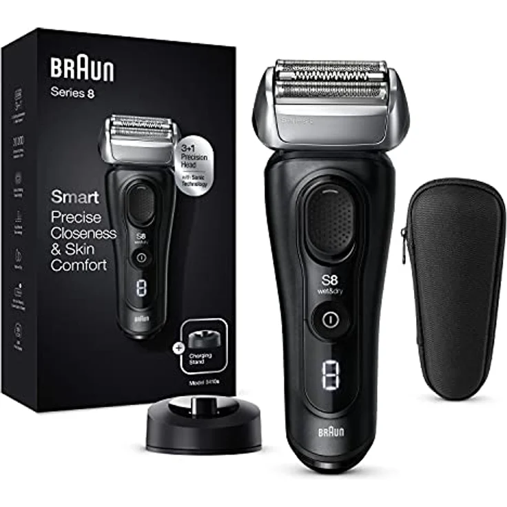 Braun Series 8 Rasierer Herren mit 3+1 Scherkopf, Elektrorasierer & Trimmer für Präzision, Sonic-Technologie & 40°-Kopf mit Konturenanpassung, Wet & Dry, Geschenk Mann, 8410s, schwarz – Bild 1