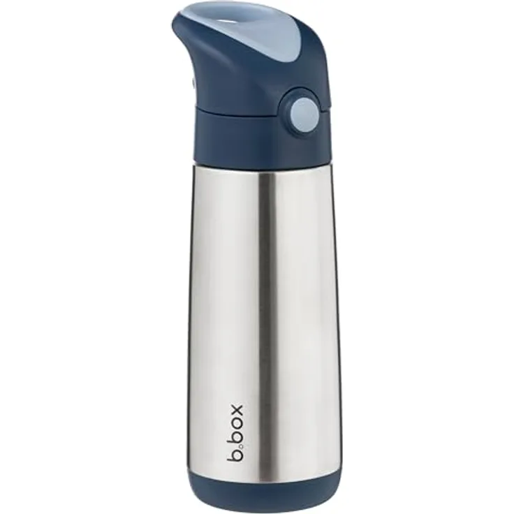 b.box Isolierte Wasser- und Thermosflasche, Edelstahl (Dreiwandig), hält Getränke bis zu 15 h kalt & 8 h warm, 500 ml, auslaufsicher mit Silikonstrohhalm