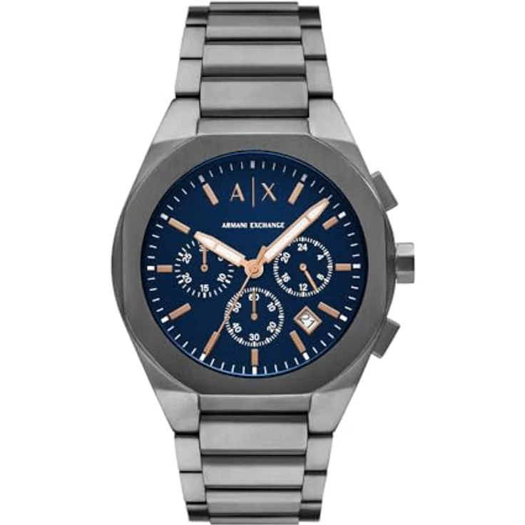 Armani Exchange Herren Chronograph Quarz Uhr mit Edelstahl Armband AX4182, blau 42mm Gehäuse, wasserdicht bis 50m – Bild 1