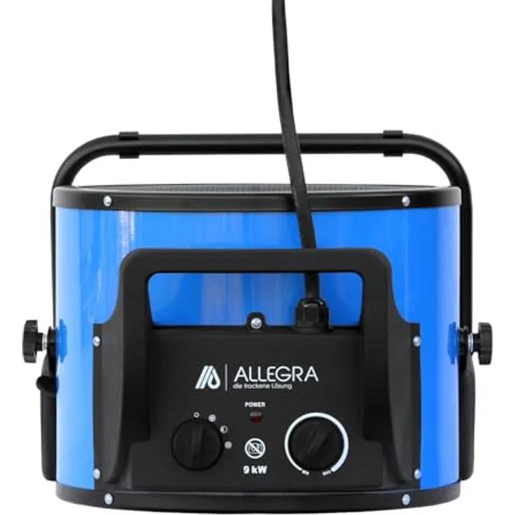 ALLEGRA Heizlüfter 9kw Keramik Bau Heizgerät Bauheizer Heizgebläse Elektroheizer Elektrisch Heizstrahler Starkstrom Elektro Garage Industrie 400v 16 A mit Thermostat Leise Zeltheizung Heizer Baustelle, PTC Keramik, 9000 Watt, CEE16 Starkstrom, IP 20, 53 db, 960 m³ – Bild 4