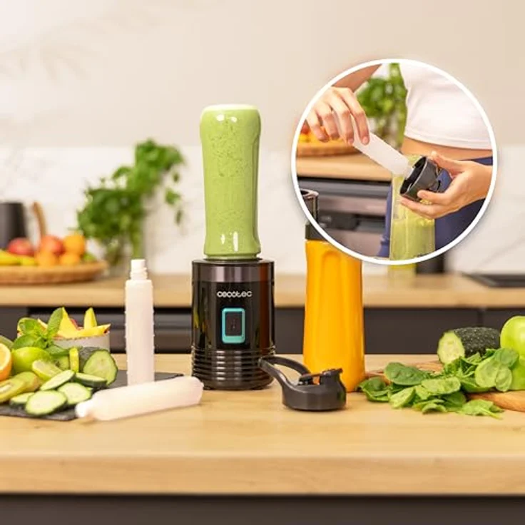Cecotec Power Titanium 300 EasyGo, Tragbarer Einzelstandmixer mit 350W, 4 Klingen mit schwarzer Titanbeschichtung, inklusive 2 tragbaren Bechern und 2 Kühlröhren – Bild 5