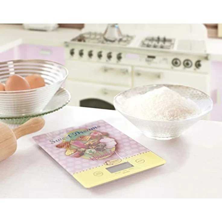 Bestron Digitale Küchenwaage mit LCD-Anzeige, Retro Design, Sweet Dreams, Tragkraft 5 kg, Präzision auf 1 g, Glas, Rosa – Bild 5