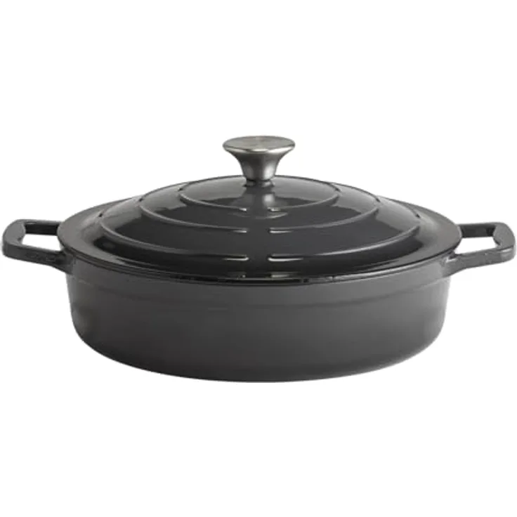 APS 88305 Bräter mit Deckel "5 STARS", Gusseisen, induktionsgeeignet, ofenfest, inkl. Deckelhalter, Ø 28 cm, 3 Liter, anthrazit