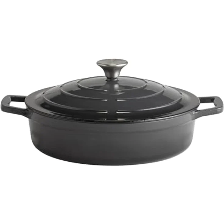 APS 88305 Bräter mit Deckel "5 STARS", Gusseisen, induktionsgeeignet, ofenfest, inkl. Deckelhalter, Ø 28 cm, 3 Liter, anthrazit – Bild 1