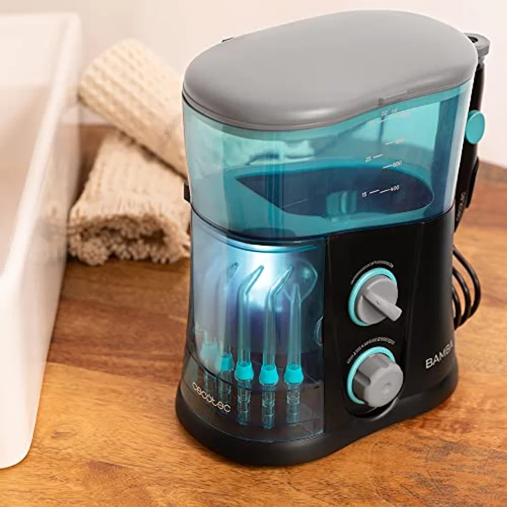 Cecotec Irrigador Bucal Bamba ToothCare 1200 Jet Pro. 7 Boquillas, Hasta 1250-1700 pulsos por minuto, Pantalla LED, Capacidad 1000 ml, 10 Ajustes de presión, IPX4, Desinfección con luz UV – Bild 2
