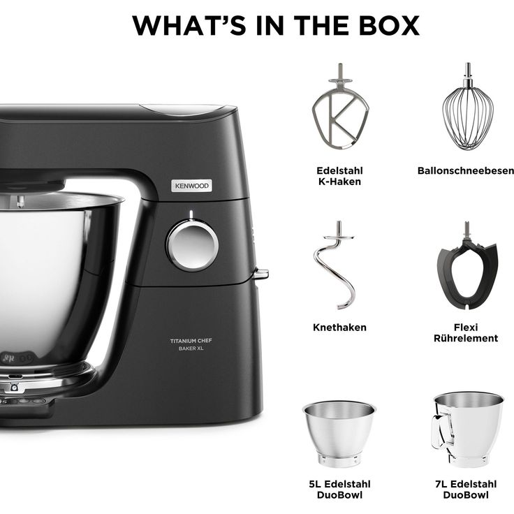 Kenwood KVL85.004.BK Titanium Chef Baker XL Küchenmaschine, 1200W, 5L,7L Schüssel, schwarz, Serie: Titanium Chef Baker XL – Bild 8