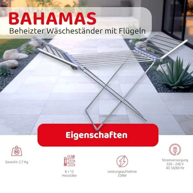 Melchioni Bahamas Heiztrockner, faltbarer Wäscheständer mit 230W Leistung und 20 Heizelementen – Bild 2