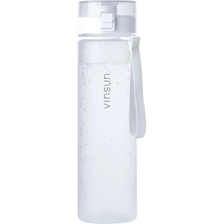 VINSUN Trinkflasche 1L weiß - auslaufsicher, Kohlensäure geeignet, BPA frei, Tritan, Einhandbedienung - Leichte Wasser Flasche für Sport, Schule, Uni, Fahrrad – Bild 1