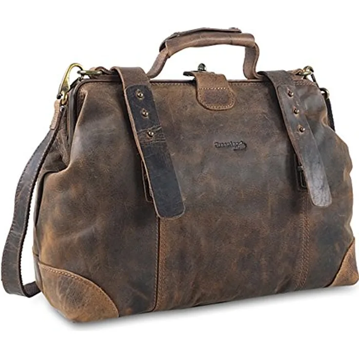 Greenland Nature Classic Bügeltasche Doktorkoffer aus hochwertigem Leder, 37 cm, Braun