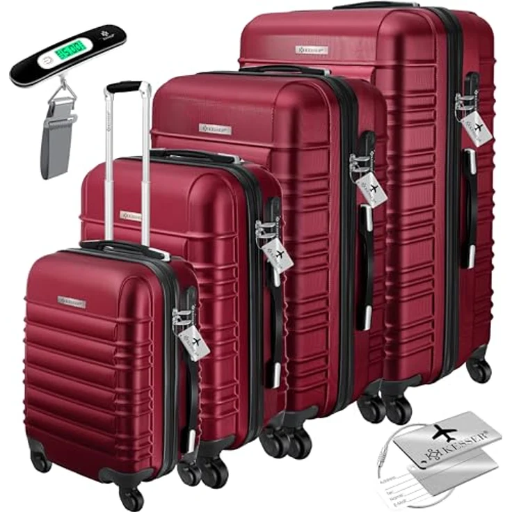 KESSER® 4tlg. Hartschalenkofferset Hartschalenkoffer Reisekoffer Set Reisekofferset Trolley Koffer Inkl. Kofferwaage + Gepäckanhänger Rollkoffer Schloss 4 Rollen ABS-Hartschale Teleskopgriff S-M-L-XL – Bild 1