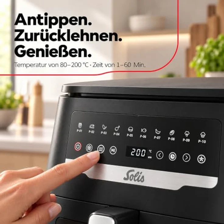 SOLIS OF SWITZERLAND Air Fryer Uno, Typ 8101, Heißluftfritteuse mit 10 Programmen, Sichtfenster, Rapid Air und zuschaltbarer Unterhitze – Bild 6