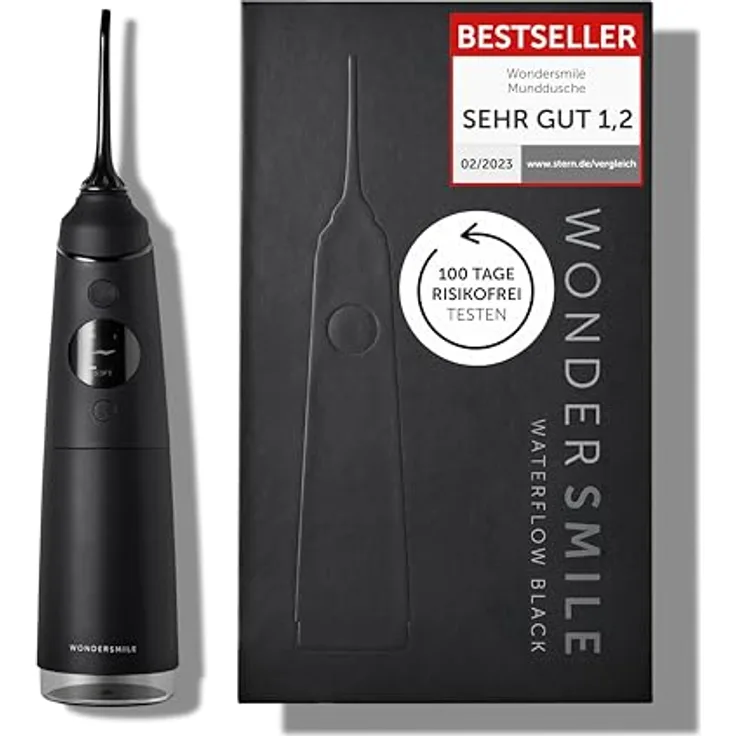 WonderSmile Munddusche PRO - Testsieger 2024 - SmoothFlow-Technologie - 5 Modi - PowerAkku, schwarz