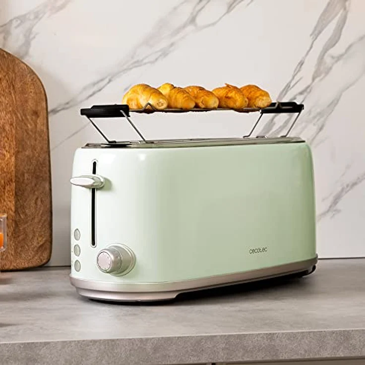 Cecotec Toast&Taste 1600 Retro Double Green, 4 Scheiben, 1630 W, 2 Schlitze mit 3,8 cm Breite und Länge, Edelstahl, obere Stäbe, verstellbare Leistung, Krümelauffangschale – Bild 4