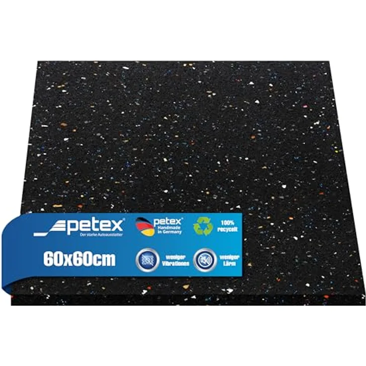 PETEX Antivibrationsmatte 60x60x1cm, Zuschneidbare Gummimatte für Waschmaschine, Trockner & 3D Drucker, rutschfeste, vibrationsdämpfende Unterlage aus 100% recyceltem Gummi