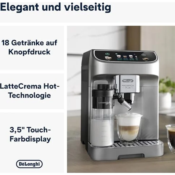 De'Longhi Magnifica Plus ECAM322.70.SB Kaffeevollautomat mit LatteCrema-Milchsystem für Automatischen Cappuccino, 1450W, Silber/Schwarz – Bild 2