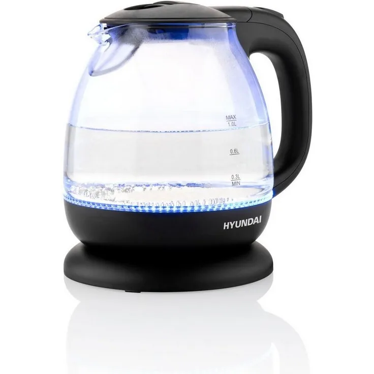 Hyundai Wasserkocher VK101, 1 l, 1100 W, automatische Deckelöffnung, Spirale für Kabel, Schwarz