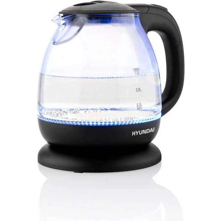 Hyundai Wasserkocher VK101, 1 l, 1100 W, automatische Deckelöffnung, Spirale für Kabel, Schwarz – Bild 1
