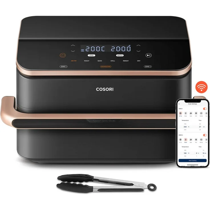 Cosori DualBlaze TwinFry Heißluftfritteuse CAF-TF101S-AEUR, 10 Liter (5L+5L), steuerbar per Handy (App), 2800W, Überhitzungsschutz, 4 Heizelemente: 2 oben/2 unten – Bild 1