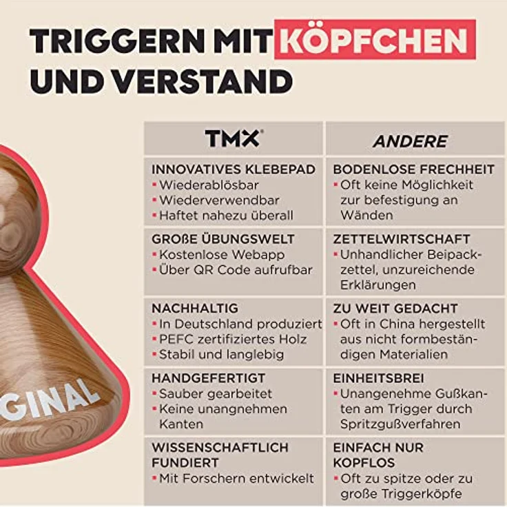 TMX® TRIGGER ORIGINAL – Triggerpunkt Drücker für muskuläre Schmerzen | Made in Germany | Akupressur-Massage für die Eigenbehandlung von Verspannungen | Echtholz Buche - Natur – Bild 5