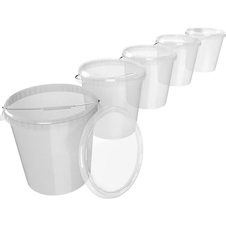 FixedByU 5 Eimer mit Deckel 30 Liter, lebensmittelechter und luftdichter Vorratseimer, transparent, für Lebensmittel und Haushaltswaren – Bild 1