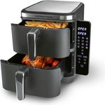 GOURMETmaxx FryUp Vertikale Doppelkammer Heißluftfritteuse, 10L Fassungsvermögen, 2800 W, klappbares Touchdisplay, 12 Programme, platzsparendes Design