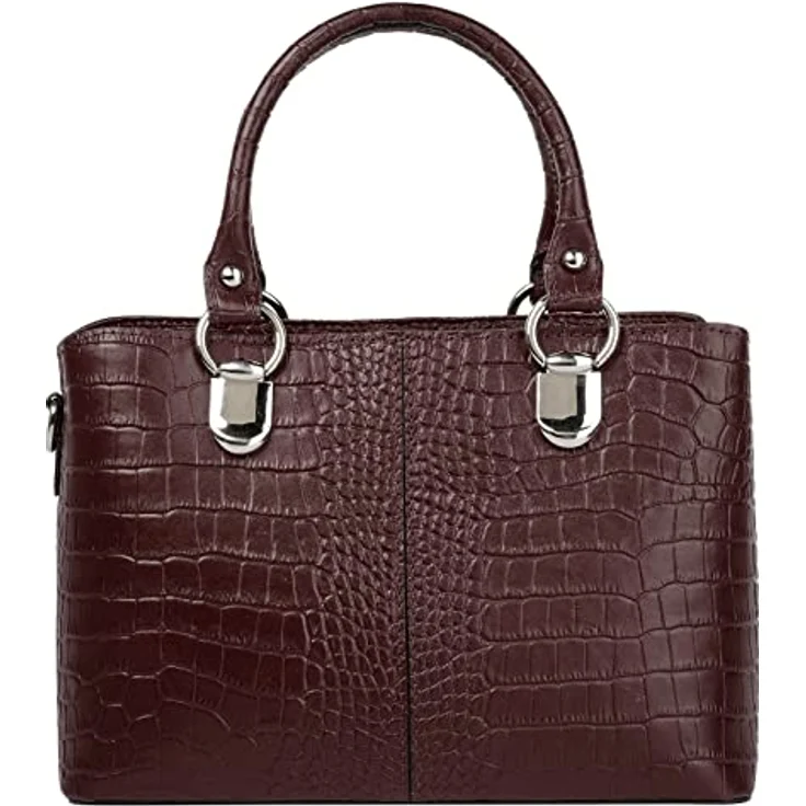 Cluty Umhängetasche, echt Leder in Kroko-Optik, Made in Italy, 2-geteiltes Hauptfach, abnehmbarer Schultergurt, Bodennägel – Bild 5