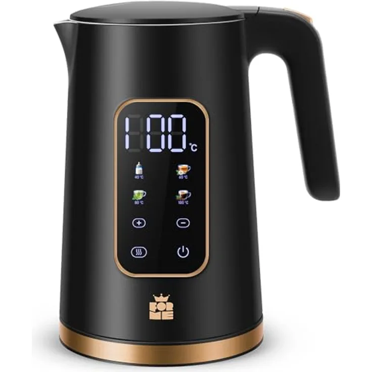 ForMe Edelstahl Wasserkocher 1,7 L, digitale Temperatureinstellung 40-100°C mit Warmhaltefunktion und LED-Anzeige, BPA-frei