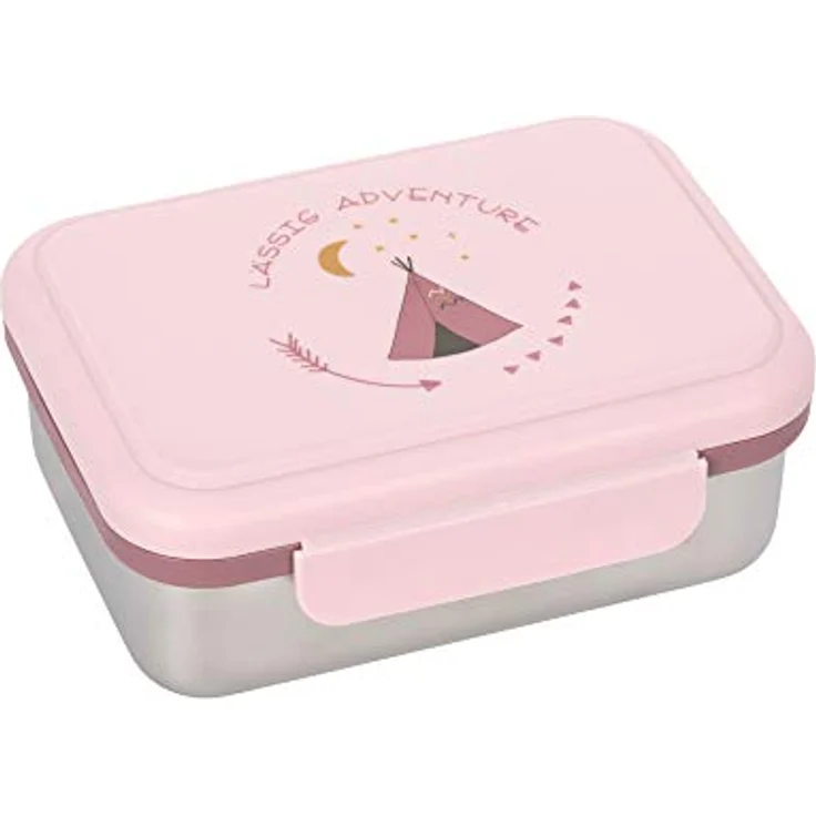 LÄSSIG Kinder Brotdose Edelstahl Lunchbox Frühstücksbox nachhaltig Kindergarten Schule/Adventure Tipi, – Bild 1
